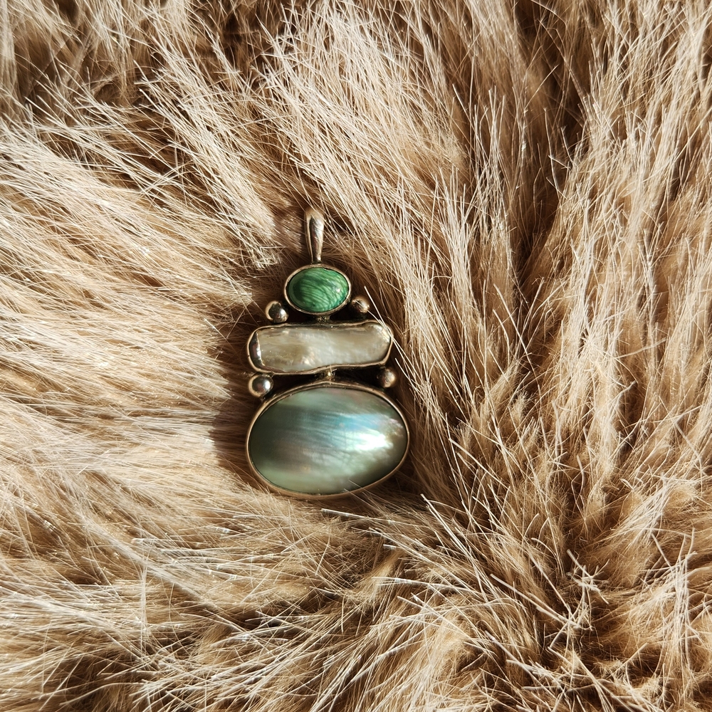 Silver and Green Necklace with Intricate Design